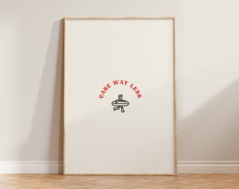 Cartaz de impressão Care Way Less, impressão de saúde mental, impressão de arte de parede abstrata, cartaz de Care Less, impressão relaxante, impressão de surfe, arte de parede de presente de surfista