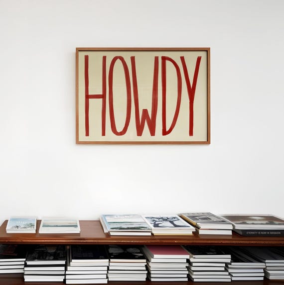 Howdy Wall Art Print, Hallway Wall Art, Landscape Wall Art, Horizontal Hello Print, Welcome Hallway Wall Art, Mid Century Retro Decor