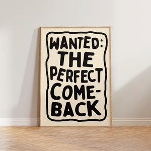 Vardagsrumstavla, Rolig väggkonst, Djärva typografiska tryck, Färgglada väggtryck, Efterfrågas: Den perfekta comebacken, Cool väggdekor, Typografi