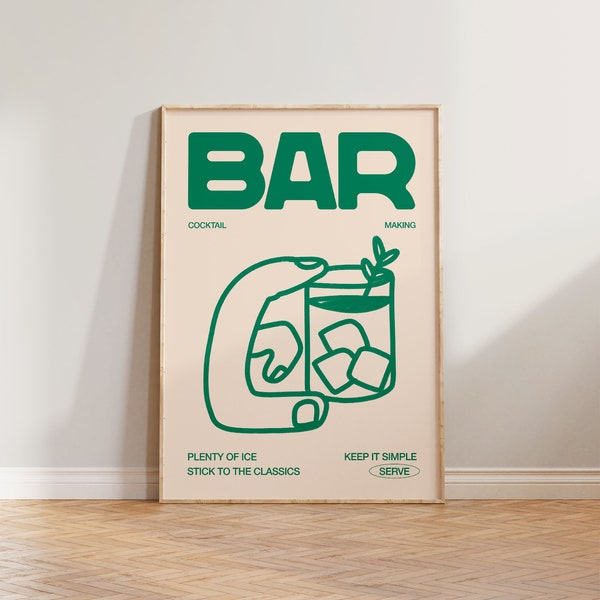 Bar Print Wall Art, Bar Sign, Kitchen Print, Cocktail Illustration Poster, Home Bar Print, Kitchen Wall Art, Hand Drawn Kitchen Prints