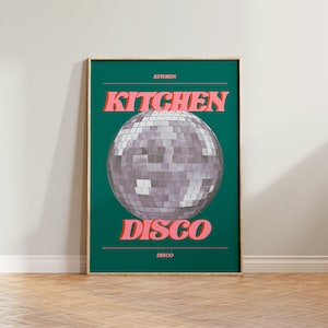 Kitchen Print, Kitchen Disco Poster, Typography Wall Art, Retro Disco Ball Print, Retro Wall Art, Green Colourful Prints, Eclectic Prints