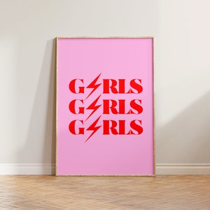 Girls Girls Girls Print, Feminist Print Poster, Feminism Art Print, Female Empowerment Print, Girl Power Print, Pink Wall Art, Strong Women