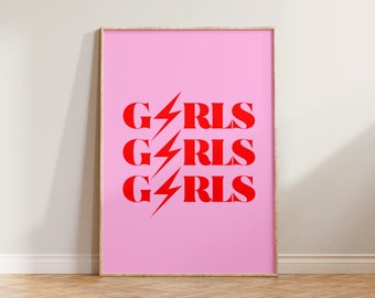 Girls Girls Girls Print, Feminist Print Poster, Feminism Art Print, Female Empowerment Print, Girl Power Print, Pink Wall Art, Strong Women