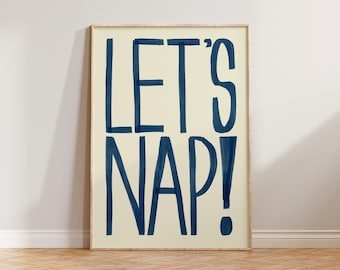 Bedroom Wall Art, Bedroom Prints, Bold Typography Wall Art, Let's Nap Print, Retro Bedroom Decor, Mid Century Modern Wall Art, Sleep Print