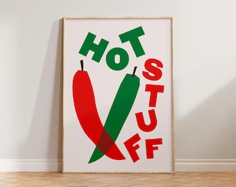 Kitchen Wall Art, Chili Print, Kitchen Prints, Colourful Green Red Wall Decor, Chillies Wall Art, Kitchen Print, Hot Stuff Kitchen Print