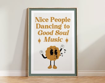 Impresión retro de música, impresión de dibujos animados retro, impresión de gente agradable bailando al ritmo de la música soul, póster retro, decoración de arte de pared retro, arte de póster de música divertido