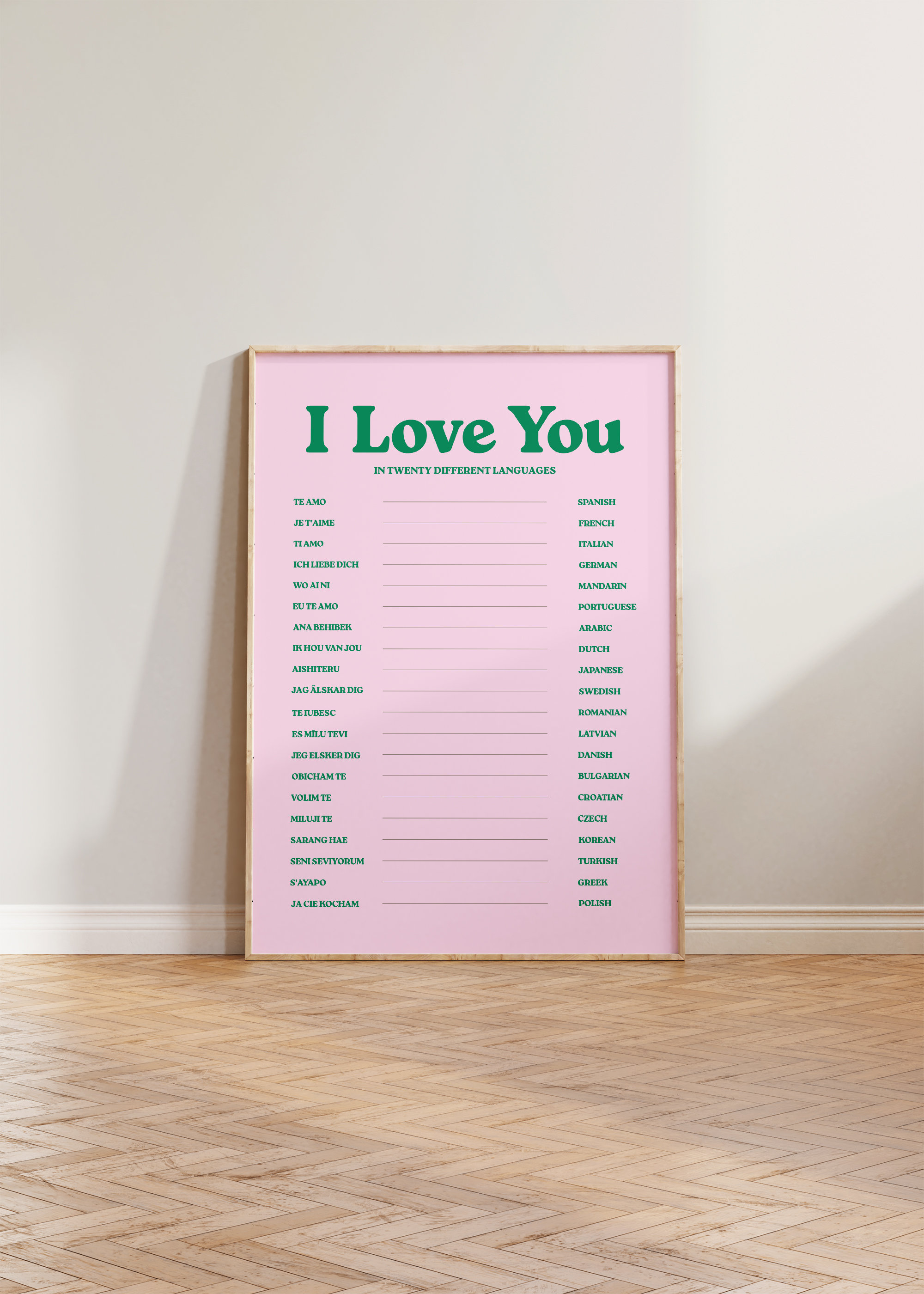 Retro Quote Wall Print, I Love You Print in Different Languages