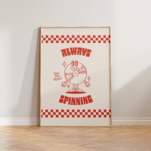 Retro Wandkunst, Musikdruck, Retro Cartoon Poster, Immer Spinning Druck, lustiger Vintage Druck, Retro Drucke, Musik Geschenk, coole Wanddekoration