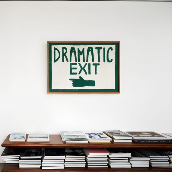 Retro Wall Art, Funny Hallway Print, Landscape Poster, LEFT HAND Dramatic Exit Print, Mid Century Wall Art, Hand Painted Wall Decor Print