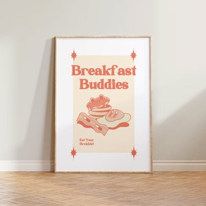Retro Wall Art, Breakfast Buddies Poster, Retro Print, Retro Wall Decor, Funny Quote Print, Retro Cartoon Art, Breakfast Kitchen Wall Decor