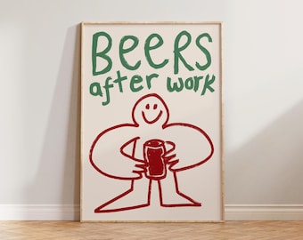 Arte de pared con impresiones de oficina, arte de pared con ilustraciones de cerveza para la cocina, póster de cervezas después del trabajo, decoración de pared con impresiones de cueva de hombre, impresiones de garabatos dibujados a mano