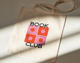 Book Club Tote Bag, Literature Shoulder Tote Bag, Readers Book Bag, Aesthetic Pink Tote Bag, Canvas Bag, Gift For Readers, Cute Tote