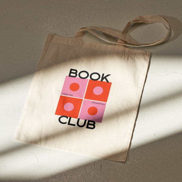 Book Club Tote Bag, Literature Shoulder Tote Bag, Readers Book Bag, Aesthetic Pink Tote Bag, Canvas Bag, Gift For Readers, Cute Tote