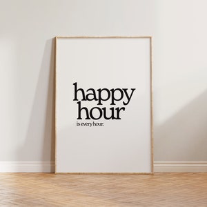 Retro Wanddruck, Happy Hour Poster, Retro-Druck, Retro-Wand-Dekor, lustiges Zitat Druck, Retro typografischer Druck, Küchen-Wand-Dekor, Wandkunst