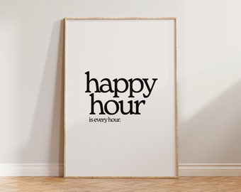 Retro Wall Print, Happy Hour Poster, Retro Print, Retro Wall Decor, Funny Quote Print, Retro Typographic Print, Kitchen Wall Decor, Wall Art