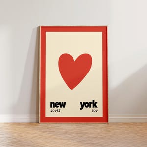 Retro New York Wall Art, Mid Century Modern Print, Schlafzimmer Druck, New York Loves You Druck, Vintage Stil Druck, Retro NYC Herz Poster
