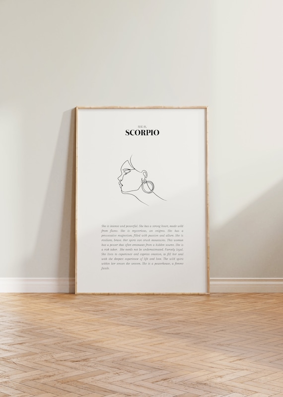 She Is Scorpio Print, Scorpio Print, Horoscope Zodiac Print, Astrology Print, Star Sign Wall Art, Scorpio Poster, Minimalist Scorpio Gift