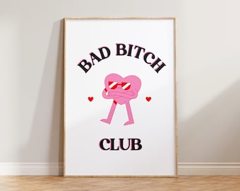 Feminist Print, Bad Bitch Club Print, Feminism Art Print, Bad Bitch Print, Retro Feminist Poster, Cartoon Wall Art, Feminist Poster Pink