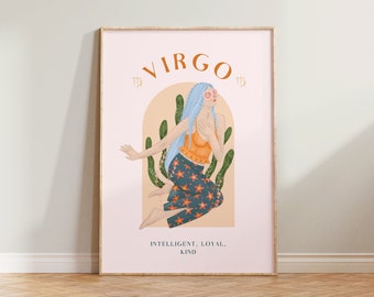 Virgo Print, Virgo Art Print, Horoscope Zodiac Print, Zodiac Gift, Astrology Print, Star Sign Wall Art, Virgo Poster, Virgo Illustration Art