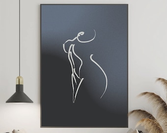 Dusky Blue Minimalistic Body Wall Print - Home Decor Wall Art - Accesorios para el hogar - Inky Minimalistic - Contemporary Line Art - Gift