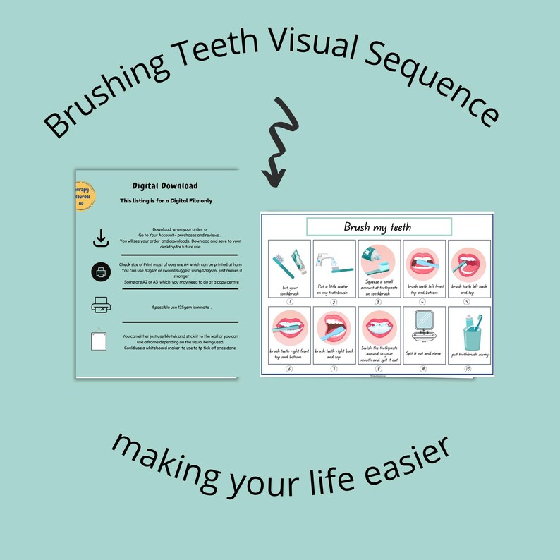 Brushing Teeth Visual Schedule | Autism ADHD Printable | 10 Step Chart ...
