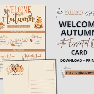 Download + Print | &quot;Welcome Autumn with Essential Oils&quot; Card | Fall Recipes + Diffuser Blends | Happy Mail