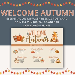 Download + Print | &quot;Welcome Autumn Diffuser Blends&quot; Postcard | Diffuser Blends | Fall Essential Oils | Happy Mail