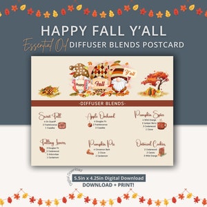 Download + Print | &quot;Happy Fall Y’all Diffuser Blends&quot; Postcard | Diffuser Blends | Fall Essential Oils | Happy Mail