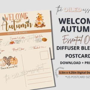 Download + Print | &quot;Welcome Autumn Diffuser Blends&quot; Postcard | Diffuser Blends | Fall Essential Oils | Happy Mail