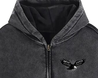 Cherokee Nation Eagle Fleece Zipper Hoodie, Indigenous Streetwear Zip Up Jacket, Native American Tribal Winter Coat, Front Back Print Fleece