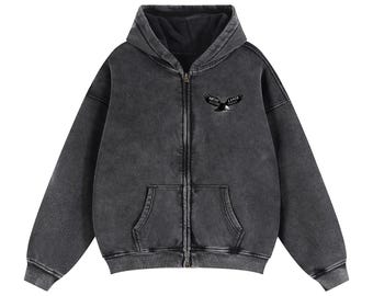 Passamaquoddy Zip Fleece Hoodie (front/back) - Honoring First Nations, Inuit, Native American Indigenous Cultures