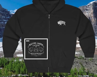 Bison Zippered Hoodie (front/back) - Honoring First Nations, Inuit, Native American Indigenous Cultures