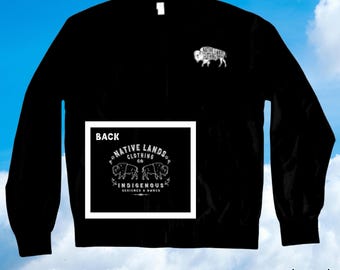 Bison Embroidered Bomber Jacket (front/back) Lightweight - Honoring First Nations, Inuit, Native American Indigenous Cultures