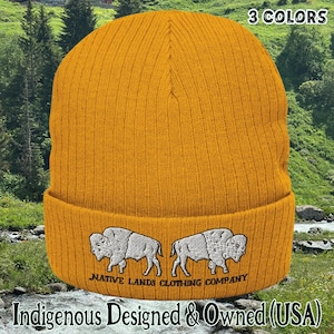 Bison Embroidered Ribbed Knit Beanie  - Honoring First Nations, Inuit, Native American Indigenous Cultures