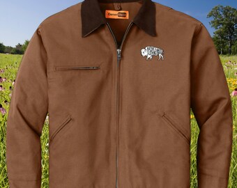 Bison Duck Cloth Embroidered Work Jacket, Indigenous Canvas Utility Coat, Native American Buffalo Outerwear, Heavyweight Rugged Streetwear