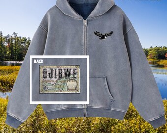 Ojibwe Eagle Fleece Zipper Hoodie (front/back) - Honoring First Nations, Inuit, Native American Indigenous Cultures