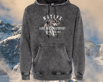 Wolf Mineral Wash Hoodie - Honoring First Nations, Inuit, Native American Indigenous Cultures