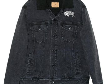 Bison Unisex Sherpa Lined Denim Jacket - Honoring First Nations, Inuit, Native American Indigenous Cultures