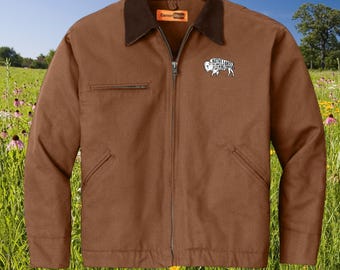Unisex Bison Duck Cloth Embroidered Work Jacket - Honoring First Nations, Inuit, Native American Indigenous Cultures