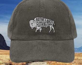 Bison Embroidered Vintage Corduroy Hat - Honoring First Nations, Inuit, Native American Indigenous Cultures