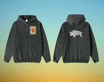 Hoodie Bison Snow Washed (front/back) Zipper First Nations Canadian Aboriginal Indigenous Native American