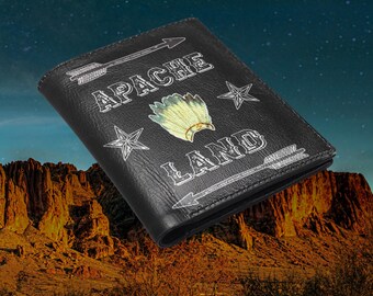 Apache Tribe Leather Bifold Wallet - Honoring First Nations, Inuit, Native American Indigenous Cultures