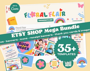 Etsy Shop Branding Kit: Floral Banner & Listing Templates (Canva Editable Digital Download