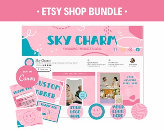 Boho Etsy Shop Kit: Pink Branding Templates for Canva (Digital Download