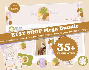 Retro Boho Etsy Shop Kit: Editable Canva Branding Templates (Digital Download