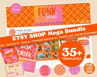 Funky Etsy Shop Kit: Retro Branding Templates for Canva (Digital Download)
