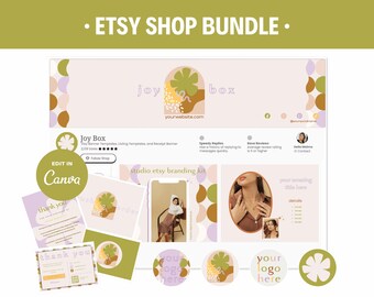 Retro Boho Etsy Shop Kit: Editable Canva Branding Templates (Digital Download