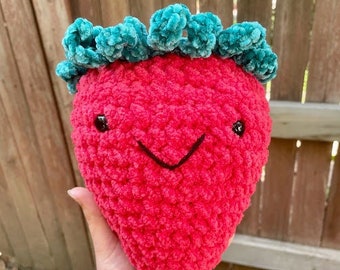 Grande fraise au crochet / fruit au crochet / baie au crochet / fait à la main / fraise Amigurumi / mignonne et douce / peluche / cadeau / grand