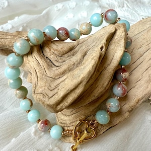 Handmade Ocean Blue Jasper Bracelet – Natural Stone Jewelry – Healing Crystal Bracelet – Boho Gift for Her – Adjustable Beaded Bracelet