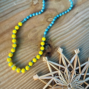 Handmade Stone and Glass Bead Necklace | Blue & Yellow Ukrainian Jewelry | Flag-Inspired Patriotic Gift | Support Ukraine | Yellow Howlite
